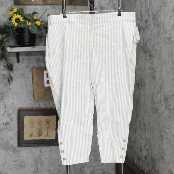 NWT Cj Banks Slimming Plus Size Ankle Perfect Pants 5501 24W Brown Ivory Stripe - Picture 1 of 7